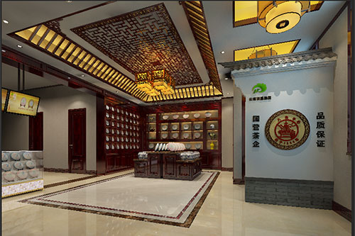王屋镇古朴典雅的中式茶叶店大堂设计效果图