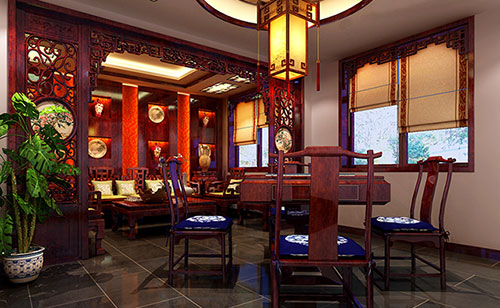 王屋镇古典中式风格茶楼包间设计装修效果图